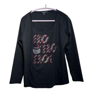 EUC CATE HO HO HO Santa Black Long-Sleeved Tee - XL